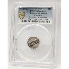 AUSTRALIA 1943 . THREEPENCE . ERROR . REVERSE LAMINATION